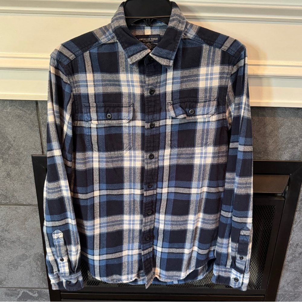American Eagle Blue Plaid Flannel Shirt